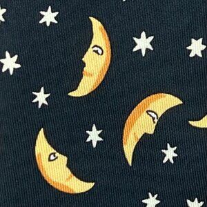 100% REAL HERMES TIE ~ DARK NAVY BLUE w/ BRIGHT YELLOW FUN MAN IN THE MOON FACE